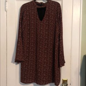 Printed mock neck bell sleeve dress